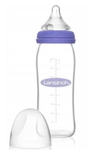 Sklenená fľaštička Lansinoh Natural Wave - 240 ml so cumlíkom veľ. M, fialová