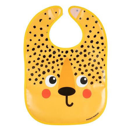 Vodeodolný podbradník s vreckom Canpol Babies BabiesBoo Gepard – od 6 mesiacov, oranžový