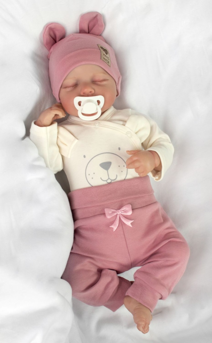 Zavinovacie body dl.rukáv, tepláčky a čiapočka Little Bear, Baby Nellys, púdrová, veľ. 68