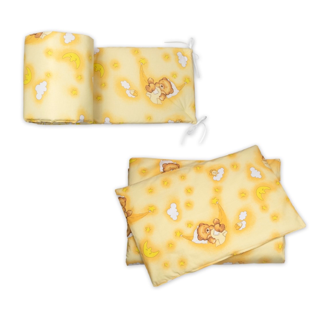 Mantinel s obliečkami do postieľky, 3D sada Medvedík krémový, 135x100