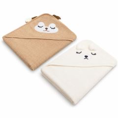 Detské osušky s kapucňou Bath Friends – Srnka + Teddy, 100 ×100 cm, sada 2 ks