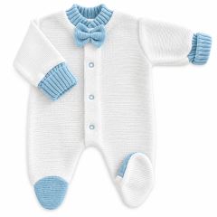 Pletený overal Oliver s vestičkou a čiapočkou Baby Nellys, biela, modrá (2)
