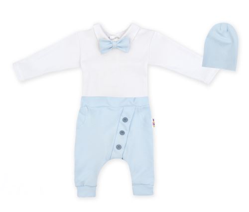 Baby Nellys 3-dílná sada Hubert, body s motýlkem, tepláčky a čepička - sv. modrá