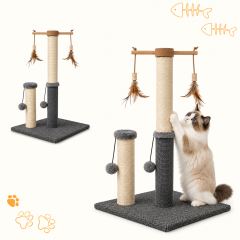 Škrabadlo pre mačky Cat Tree 64 cm s úkryt – MDF, sisal, plyš, svetlosivá (5)