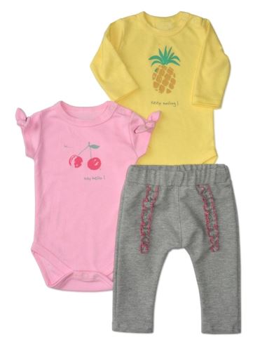 Sada 1 x body dl. rukáv, 1 x body kr. rukáv + 1 x tepláčky K-Baby - Keep smiling