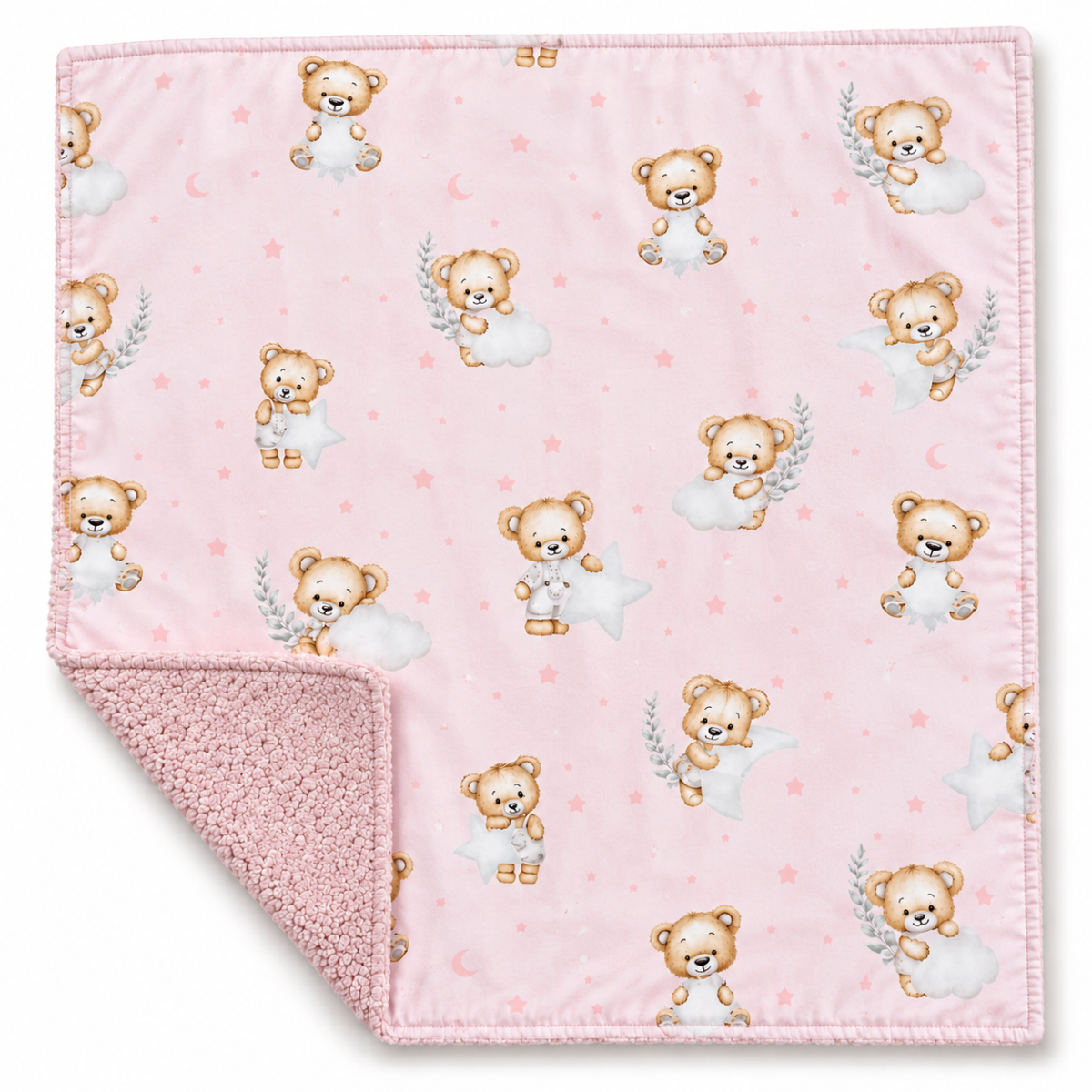 Detská luxusná obojstranná deka 90x75 cm, Sleep Teddy, ružový