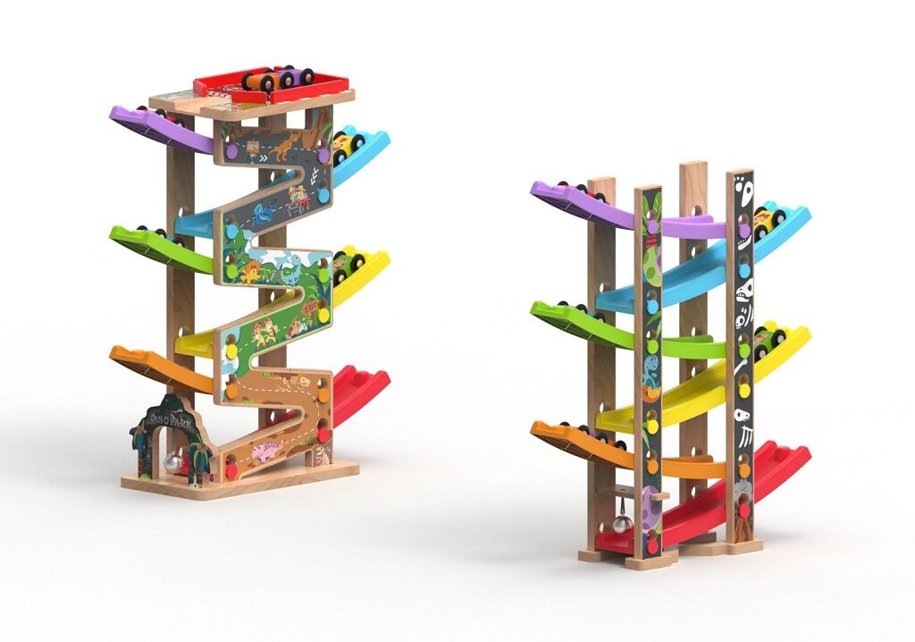 Veľká drevená pretekárska dráha 12 ramp – 36 dielov, 2Kids Toys, 18m+