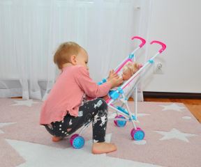 Detský golfový kočík pre bábiky Julia – ľahký golfový kočík - ružový, biely (2)