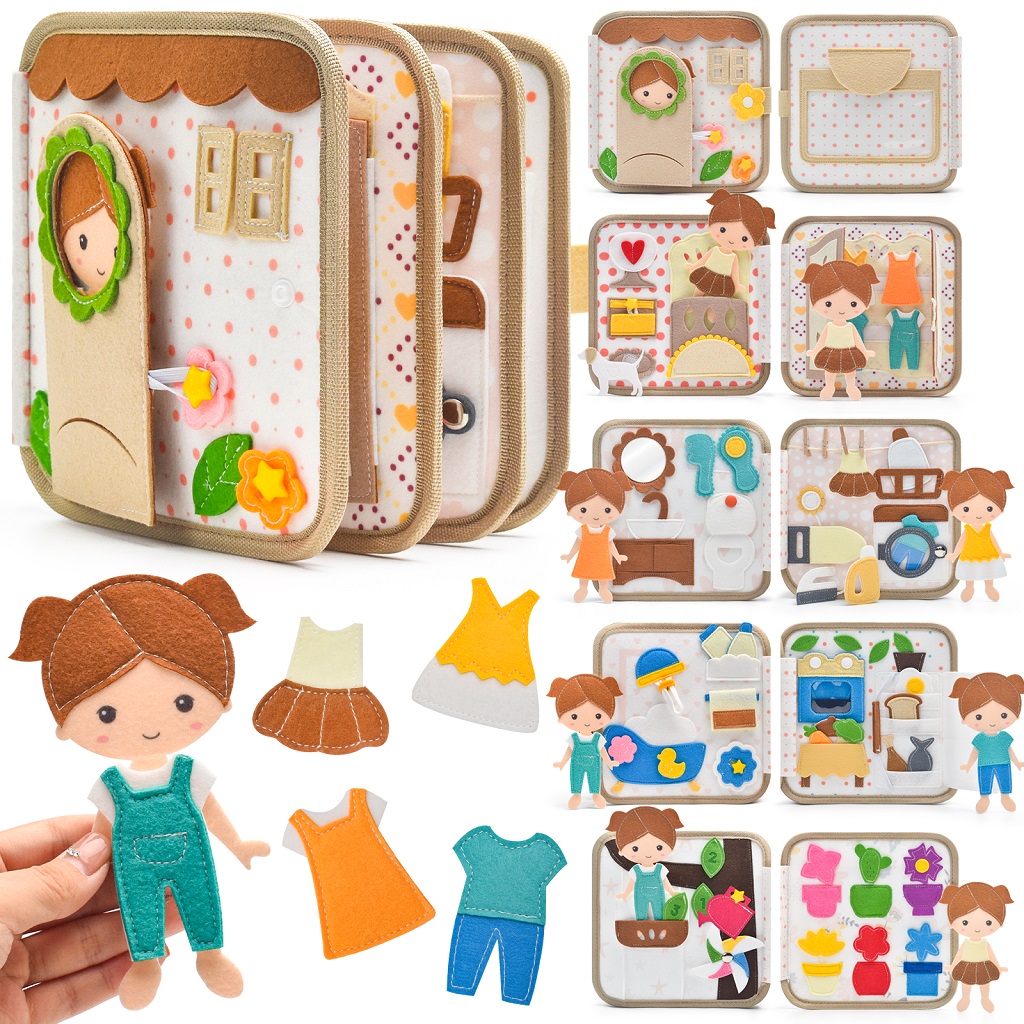 2Kids Toys Senzorická busy kniha Domček s bábikou