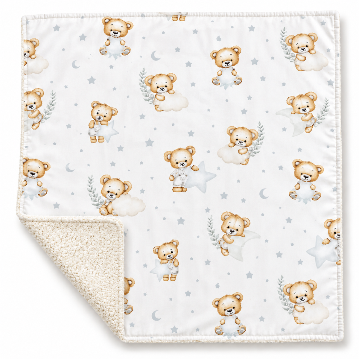 Detská luxusná obojstranná deka 90x75 cm, Sleep Teddy, biela, cream