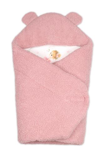 Baránková zavinovačka s kapucňou bavlna/baránok, Teddy Boucle - Balerína, pudrovo ružová