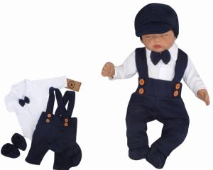 Z&Z 5-dílná pletená sada Boy, body, kalhoty, čepička, motýlek, botičky, granát (8)