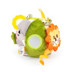 Jollybaby Senzorická plyšová loptička Divočina s hrkálkou, zrkadielkom a hryzátkom 0m+ (1)