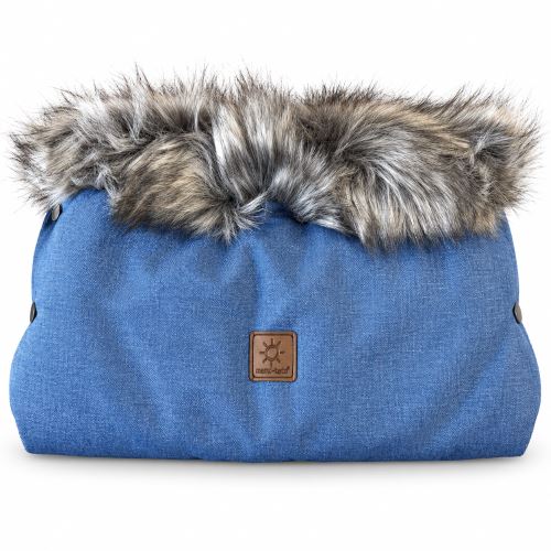 Rukávnik ku kočíku s kožušinou – Jeans modrý (3)