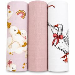 Mušelínové plienky 3ks DELUX - Hus 60 x 80 cm, biela, púdrovo ružová Mušelínové plienky 3ks DELUX - Hus 60 x 80 cm, biela, púdrovo ružová
