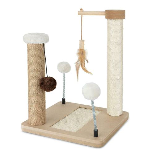 Škrabadlo pre mačky Cat Tree 40 cm – MDF, sisal, juta, guličky na pružinách a šnúrkach (2)