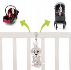 Závesná plyšová hračka s melódiou, Rabbit, sivá (5)