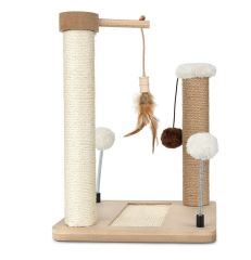 Škrabadlo pre mačky Cat Tree 40 cm – MDF, sisal, juta, guličky na pružinách a šnúrkach