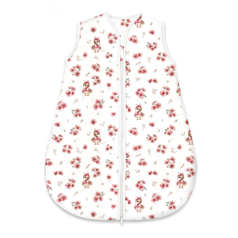 Spací vak, bavlna "AVI" celoročná na zips 74 cm, Kačičky - biela/růžová