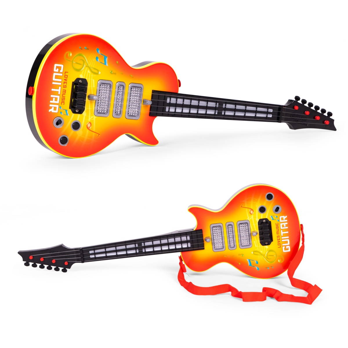 Detská rocková gitara s výučbou hry na gitare, s infračerveným senzorom a melódiami
