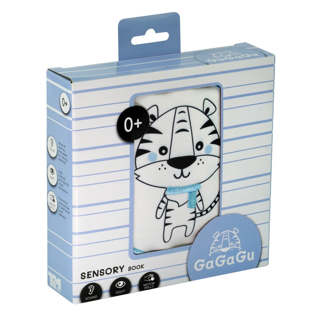 Zmyslová knižka GAGAGU, mäkká, látková - Tiger, 16 x 16 x 4 cm