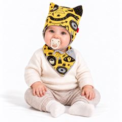 Čepice dvouvrstvá na zavazování + šátek, Zvířátka, Bexa - hořčicová (3)