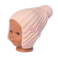 Detská zimná čiapka s brmbolcom Smile, Baby Nellys - púdrovo ružová, veľ. 48-54 cm (1)