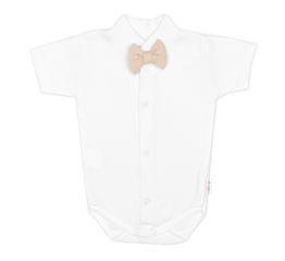 Bavlněná souprava Gentleman 3D, body kr. rukáv, polodupačky s láclem, čepička, béžová/bílá (5)