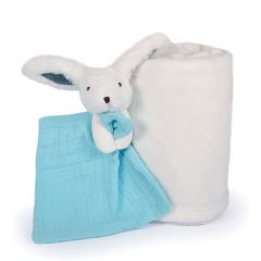 Doudou Darčeková sada šťastný zajačik pléd a modrý muchláčik (3)