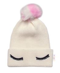 Detská zimná čiapka s brmbolcom Eyes, Baby Nellys - biela, veľ. 46-50 cm (1)