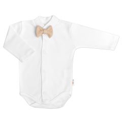 Bavlněná souprava Gentleman 3D, body, polodupačky s láclem + čepička, béžová/bílá (3)