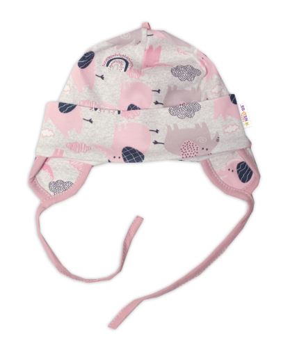 Baby Nellys Bavlněná čepička na zavazování, Sloníci, růžová