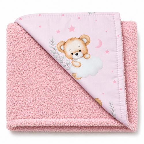 Detská luxusná obojstranná deka 90x75 cm, Sleepy Teddy, ružový