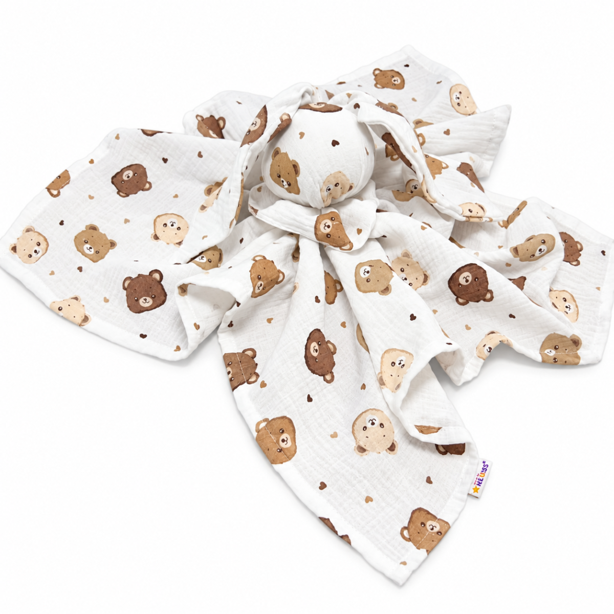 Mušelínová plienka, maznáčik, prítulníček Baby Nellys Bunny, Medvedíkovia, modré, ecru