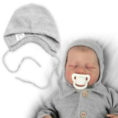 Pletená čepička na zavazování bonetka Boy, Hand Made Baby Nellys, šedá (4)