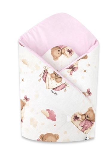 Bavlnená zavinovačka pre bábätká 75×75 cm – mäkká, na suchý zips, Medvedíky rúžové