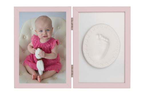 Baby Odtlačok - Dvojitý rámček s modelínou pre odtlačok ručičky alebo nožičky, ružový (2)