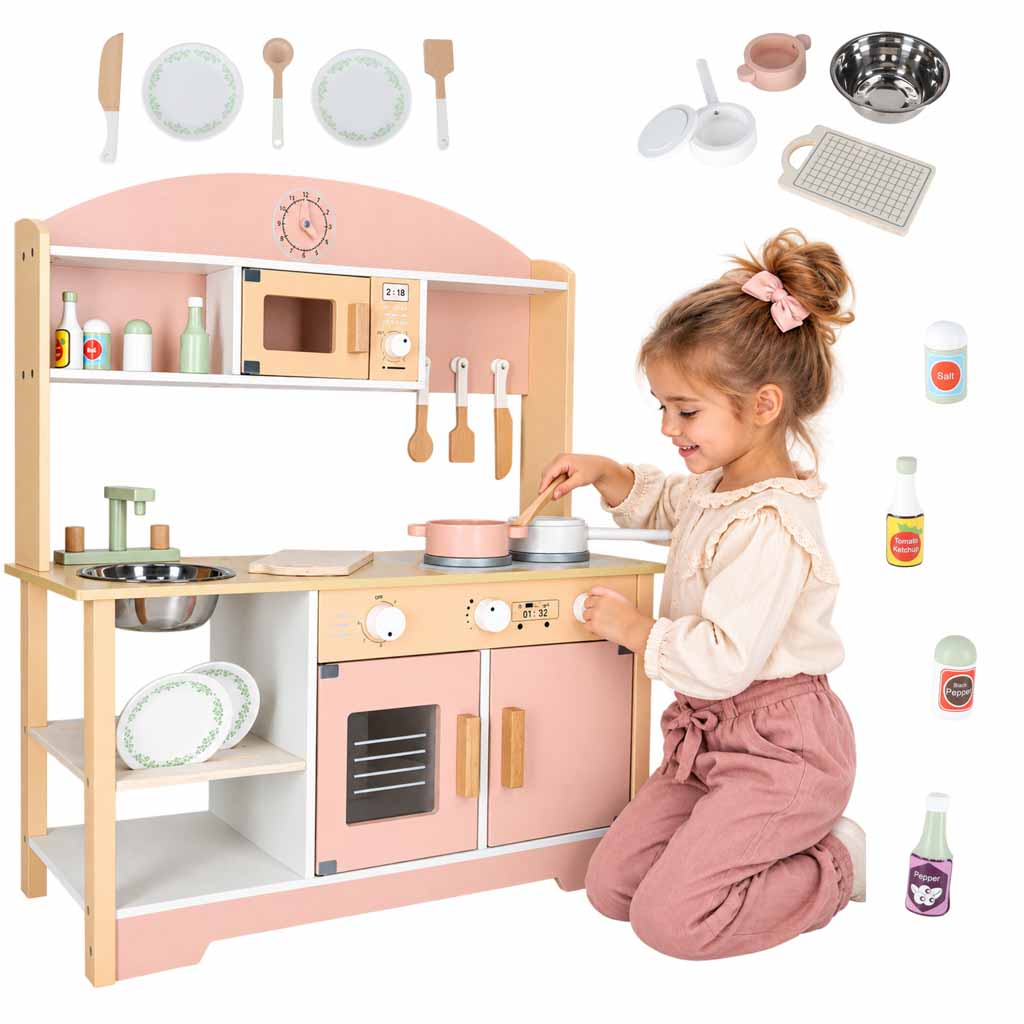 Detská drevená kuchynka Modern Classic 82 cm – ružová