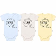 Komplet 3x body Made with love BOY Baby Nellys, modré, žlté, béžové