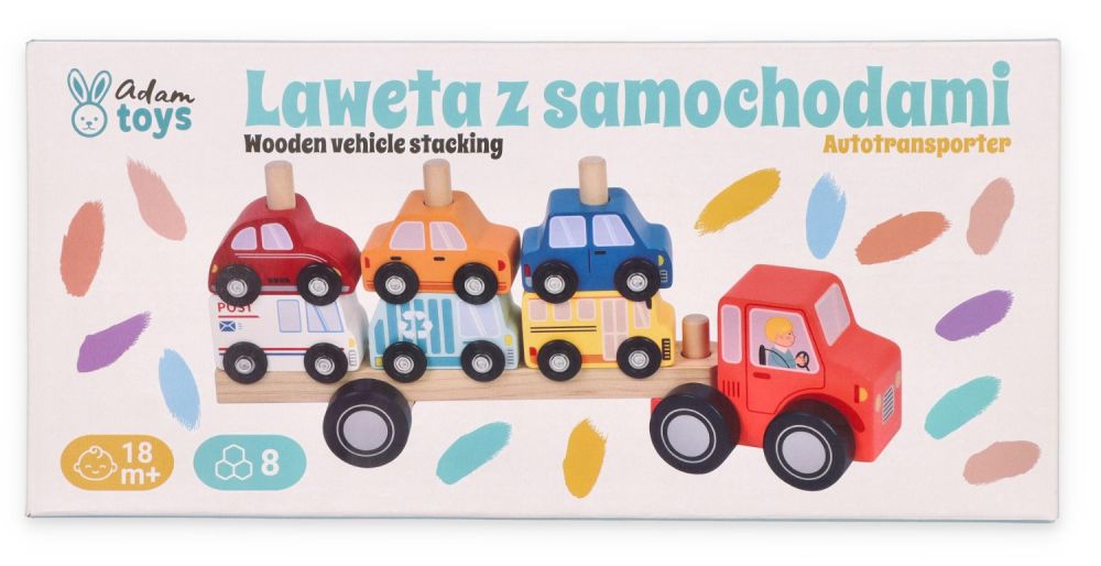Drevený odťahový voz s autíčkami – Adam Toys
