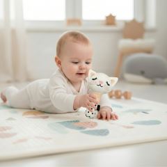 Plyšová senzorická špirála + plyšové pískatko Mačička - ružová, biela (4)