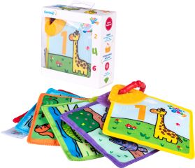 Jollybaby Textilná knižka s hryzátkami Zvieratká a čísla – šuštiaca, 0m+ Jollybaby Textilná knižka s hryzátkami Zvieratká a čísla – šuštiaca, 0m+