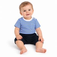 Tričko s kapsičkou, krátký rukáv + kraťásky, 2D, Baby Nellys, bavlna, proužek/granát