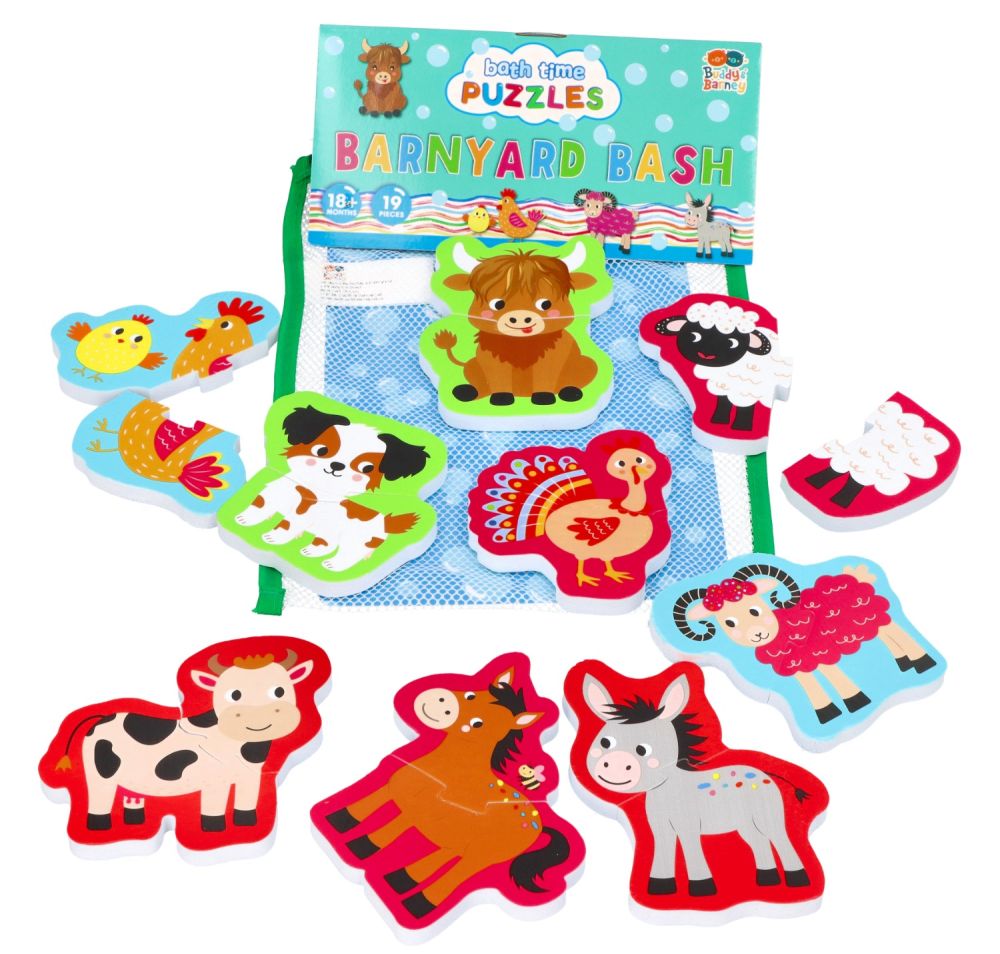 Buddy & Barney Penové puzzle do vane Farma, 18 ks