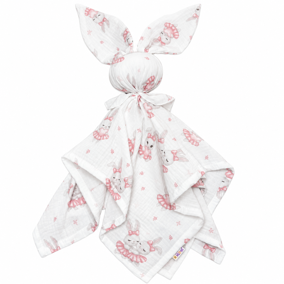 Mušelínová plienka, maznáčik, prítulníček Baby Nellys Bunny, Králičkovia, ružová, ecru