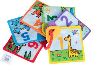 Jollybaby Textilná knižka s hryzátkami Zvieratká a čísla – šuštiaca, 0m+ (1)