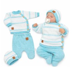 Pletená súprava pre bábätko s jemným prúžkom 3D, lux - biela, mätovo pastelová