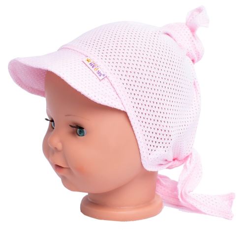 Dětský síťkovaný šátek s kšiltem na zavazování Uzlík Baby Nellys, růžový