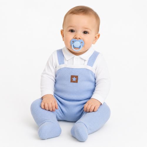 2-dílná soupravička Star, body dl. rukáv + pletené dupačky, modré (3)