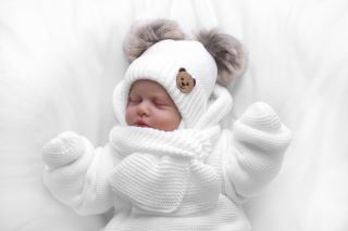 Detská sada, zimná čiapka so šálom + rukavičky 3D, Teddy Bear - biela (5)